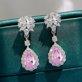 Pear-Shaped Halo Floral Cluster Long Earrings In Four Colors view 2