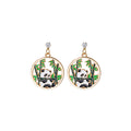 Panda in Bamboo Circle Silver Tone Dangle Stud Earrings view 5