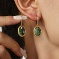 Gold Pave Huggie Oval Czech Glass Drop Earrings Pair view 1