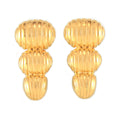 Gold Ribbed Three-Segment Peanut Drop Titanium Steel Earrings view 5