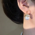 White Pearl Look Double Bead Drop Earrings with Gold Tone Hooks view 4