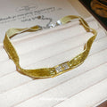 Gold Mesh Choker Necklace With Three Square Crystal Panels view 2