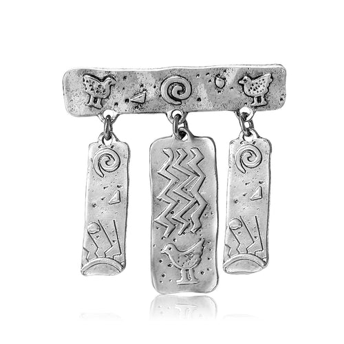 Antique silver totem bird pendant brooch front view