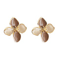Gold Enamel Four Petal Flower Stud Earrings Two Colors view 5