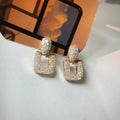 Gold Pave Crystal Teardrop Open Rectangle Clip-On Earrings view 3