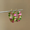 Pink Green Gradient Bead Hoop Earrings Fashion Jewelry view 2