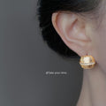 Gold-Tone Textured Square Stud Earrings Baguette Band view 2