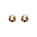 Brown Enamel Textured Hoop Earrings with Gold Tone Frames view 5