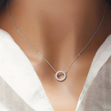 Small Round Clear Stone Open-Circle Necklace In Two Metal Tones