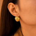 Textured Wrinkled C-Shape Cast Hoop Earrings Metal view 2
