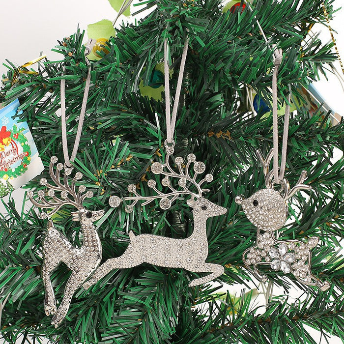 Silver Rhinestone Reindeer Christmas Ornament Three Styles
