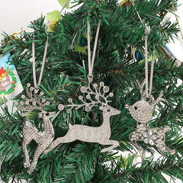 Silver Rhinestone Reindeer Christmas Hanging Ornaments