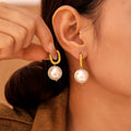 Gold U Hoop Earrings Imitation Pearl Drop Dangles Pair view 1