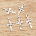 Dotted Cross Charm in a Bright Antique Silver Tone Finish view 2