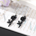 Gold Tone Red and Black Rose Pendant Necklace and Hook Earrings view 3