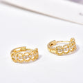 Gold Tone Beaded Openwork Clear Huggie Hoop Earrings view 2