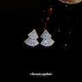 Silver Tone Crystal Double Fan Stud Earrings Decorative Jewelry view 2