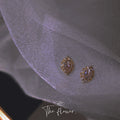 Gold Tone Smoky Oval Stone Ornate Floral Halo Stud Earrings view 1