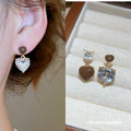 Brown Heart Crystal Asymmetric Drop Stud Earrings Statement Pair view 1