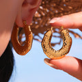 Textured U Shape Hoop Earrings Gold And Steel Tone view 3