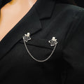 Black Rose Floral Collar Pin Silver Chain Double Brooch view 6