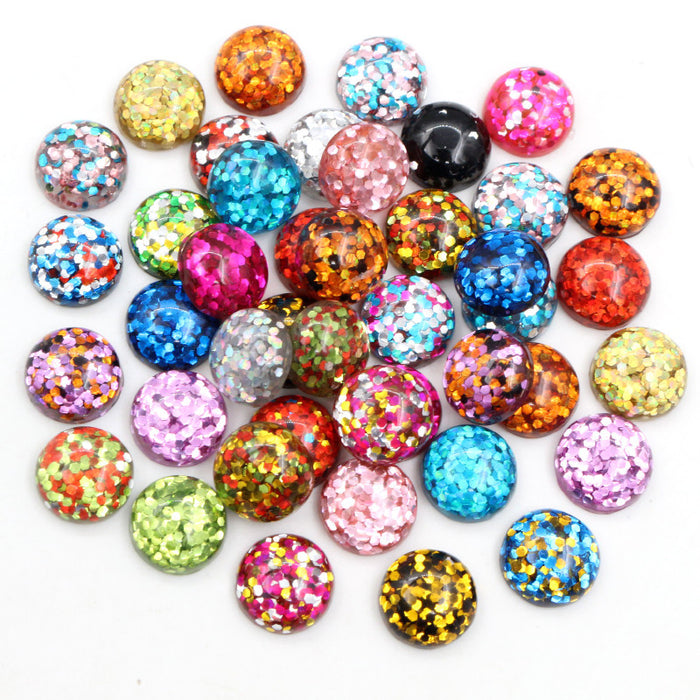 Glitter Round Resin Cabochons in 8mm 10mm and 12mm Options