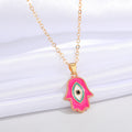 Gold Tone Enamel Hamsa Evil Eye Pendant Necklaces in Six Colors view 5