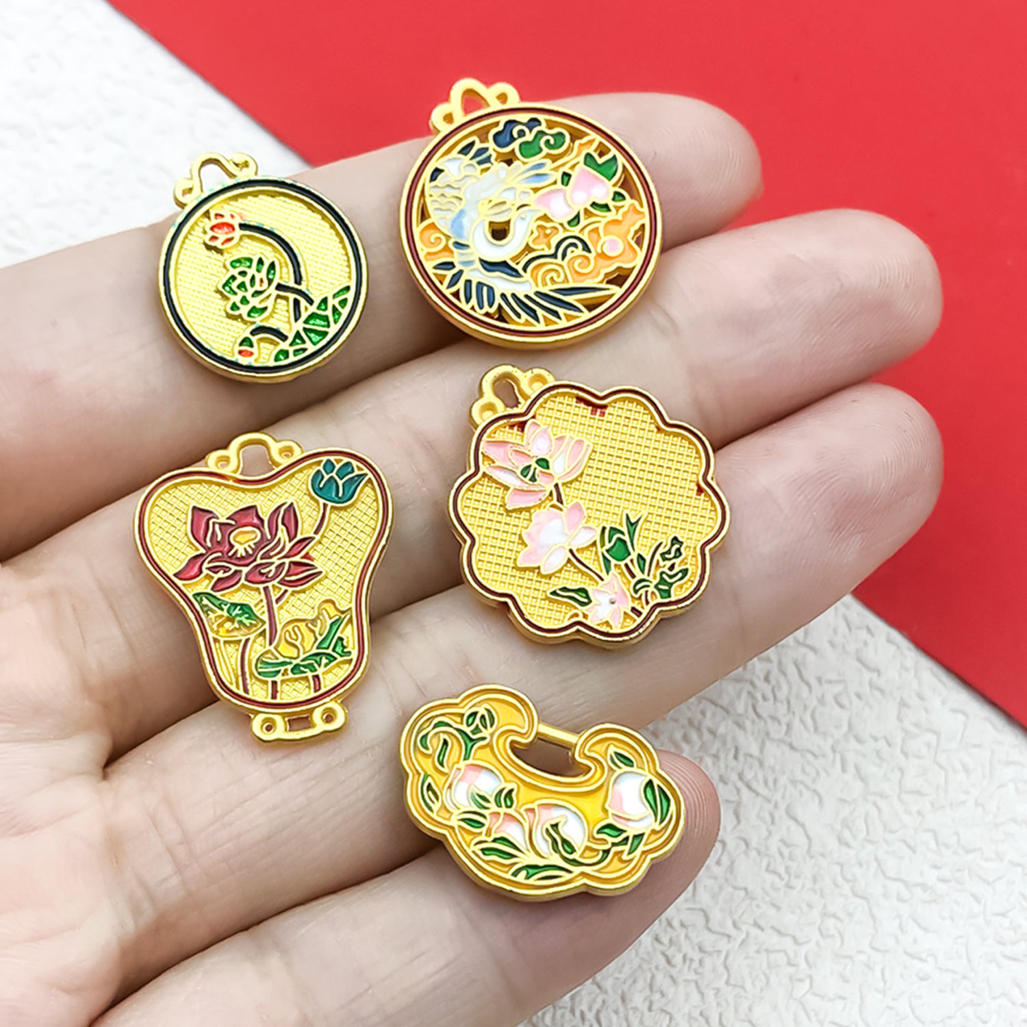 Ancient Gold Zinc Alloy Gourd Lotus Banana Leaf Fan Hollow Connector Charm for DIY Earrings