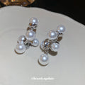 Clustered Pearl Drop Stud Earrings in Silver Tone Statement Jewelry view 4