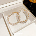 Gold Chain Loop And White Pearl Stud Earrings With Decorative Details view 2