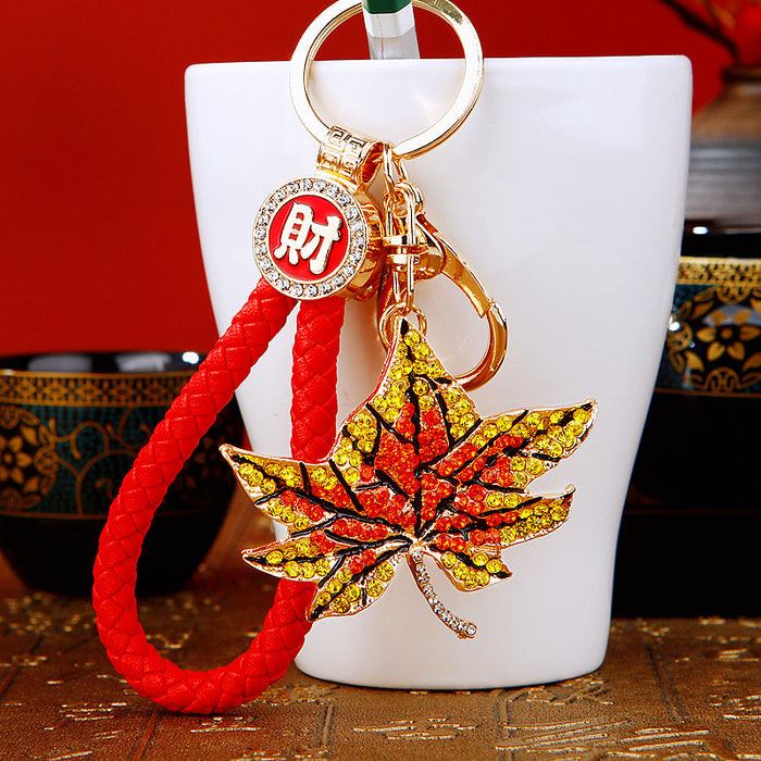Crystal Autumn Maple Leaf Keychains in Plain and Fortune Cord Options