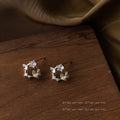 Gold Ginkgo Leaf Circle Stud Earrings Clear Crystal Accents view 4