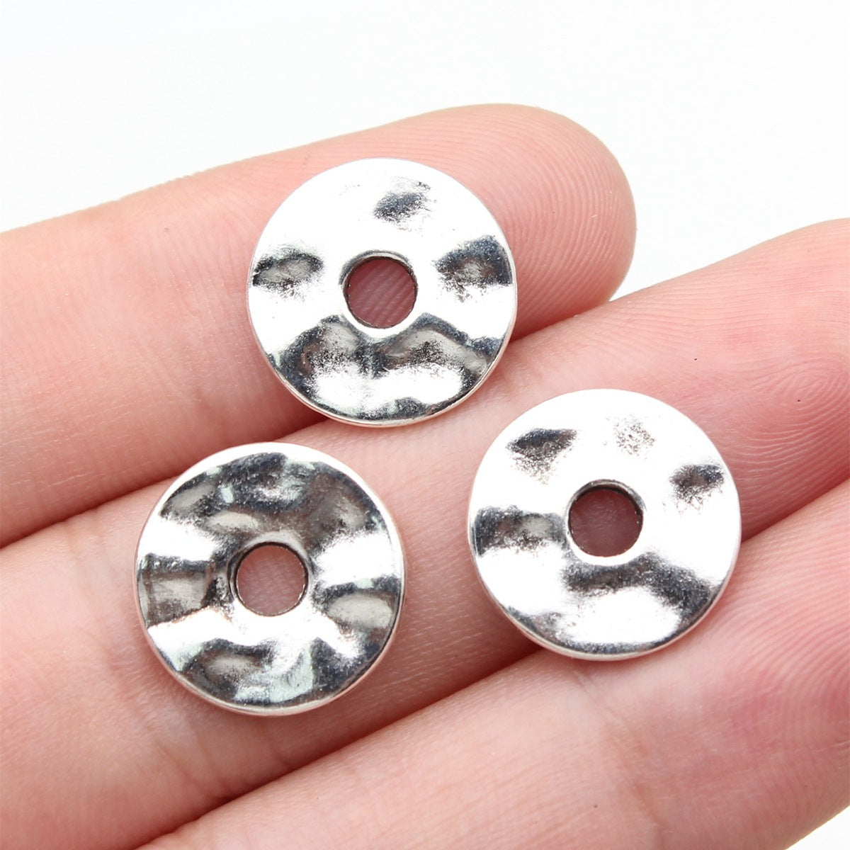 14x14x1.8mm 1.2g Antique Silver Zinc Alloy Hammered Round Disc Spacer Beads for DIY Bracelet Jewelry