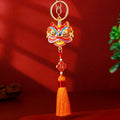 Enamel Lion Dance Head Tassel Keychains in Ten Bright Color Options view 3