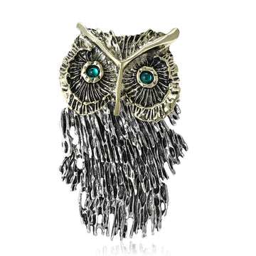 Antiqued Owl Brooch In 1 Style With Polished Metal And Decorative Details