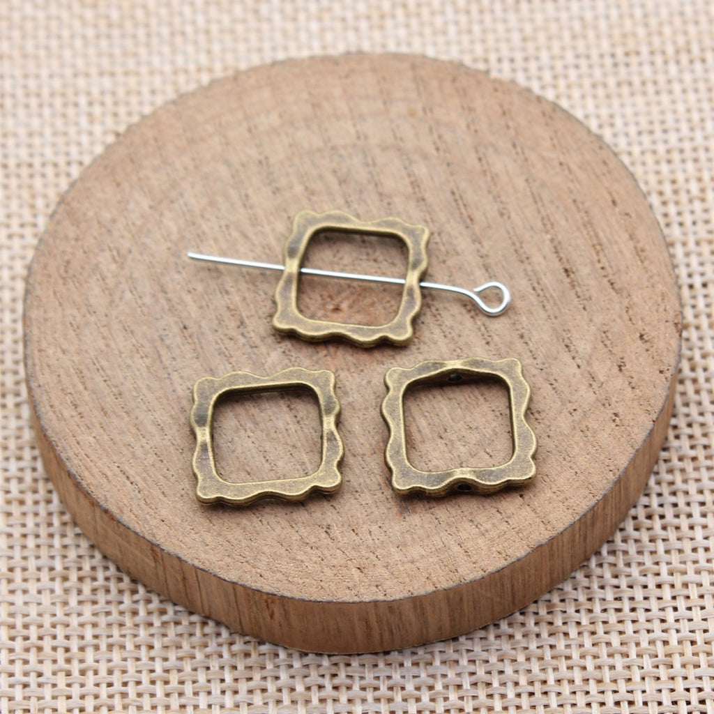 15x15mm 0.9g Multicolor Zinc Alloy Hollow Lace Square Loose Metal Beads for Bracelet DIY Making