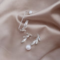 Silver Marquise Crystal Leaf Pearl Ear Cuff Earring Set view 4