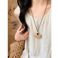 Woven Pendant Brown Cord Long Necklace Three Shapes view 4