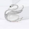 Cat Eye Effect Swan Brooch in Rose Gold or Silver Tone view 2