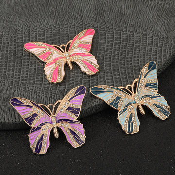 Rhinestone Butterfly Charm Pendant Enamel Wings Gold-Tone Body