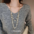 Gold Multi Layer Champagne Pearl Chain Long Necklace view 3