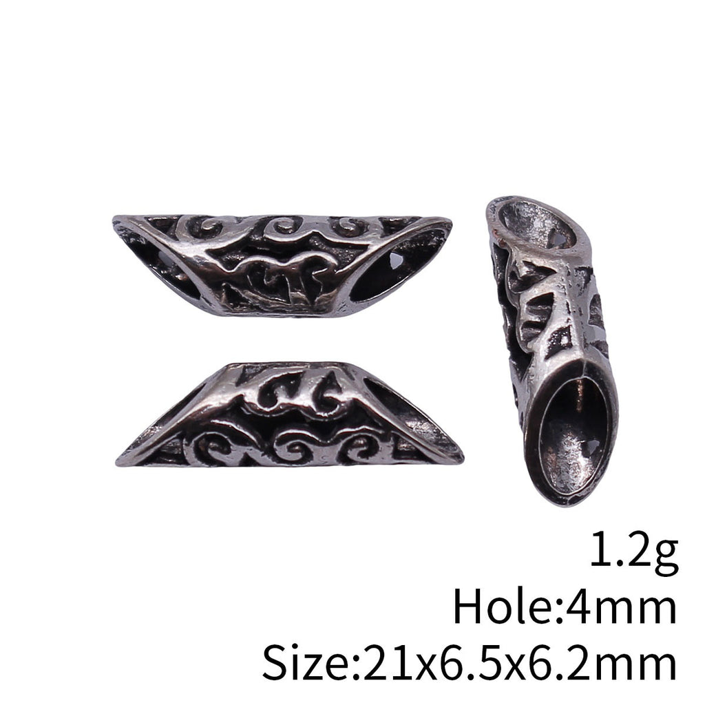21x6.5x6.2mm 1.2g Antique Silver Zinc Alloy Openwork Floral Loose Metal Hollow Beads for DIY Jewelry Making