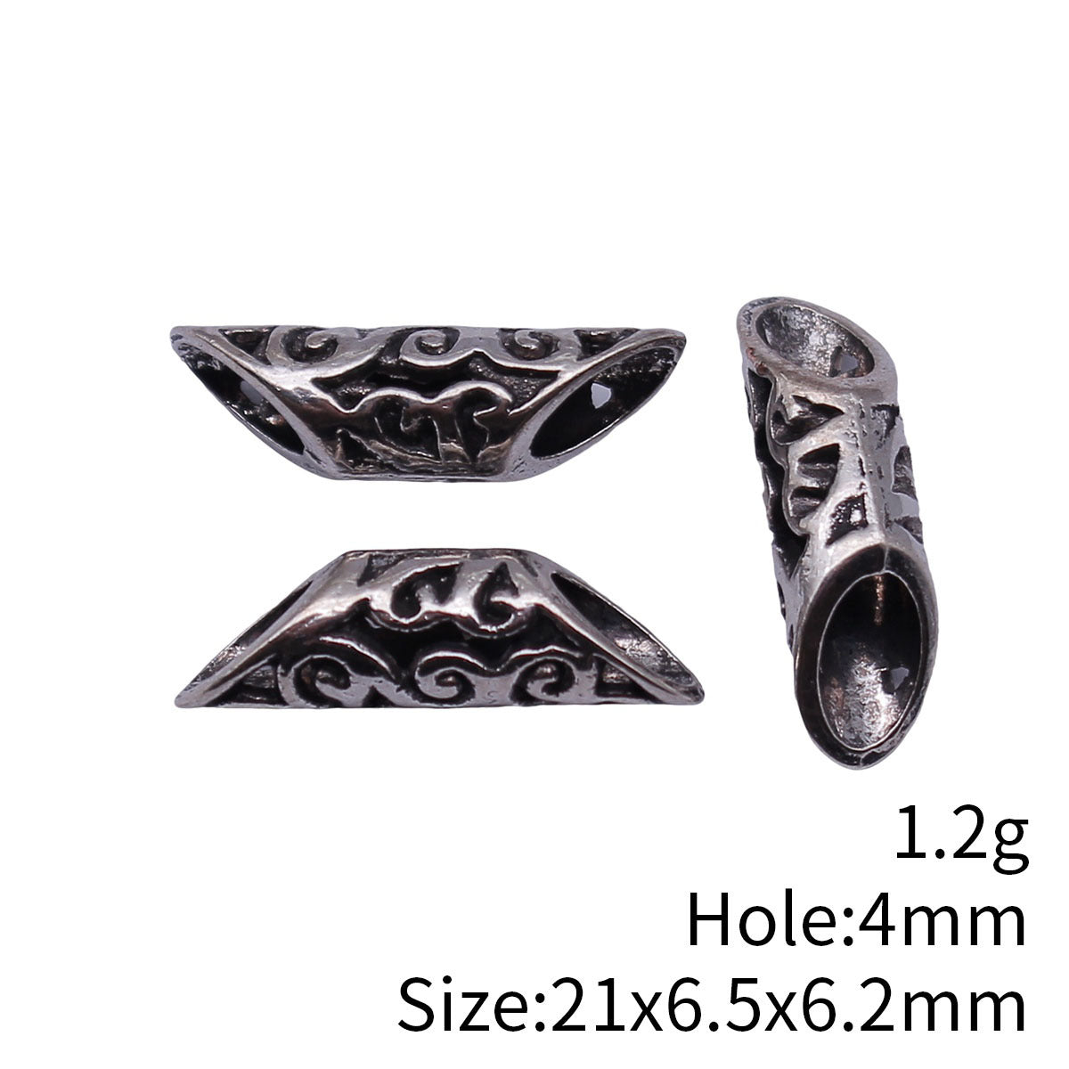 21x6.5x6.2mm 1.2g Antique Silver Zinc Alloy Openwork Floral Loose Metal Hollow Beads for DIY Jewelry Making