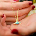 Blue Green Enamel Hummingbird Necklace Earrings Options view 6