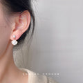 White Pearl Top And Gold Edged Shell Shape Drop Stud Earrings view 2