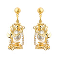 Gold Tone Lantern Rose And White Pearl Drop Stud Earrings view 5