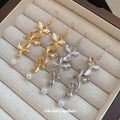 Silver Tone Floral Pearl Look Hook Earrings Fashion Jewelry for Women view 4