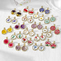Gold Tone Round Birth-Flower Pressed Botanical Drop Earrings in Nineteen Designs view 1