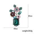Green Gem Vase Brooch with Enamel Flowers Floral Pin view 5
