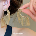 Metal Beaded Chain Fringe Stud Earrings in Two Tones view 4